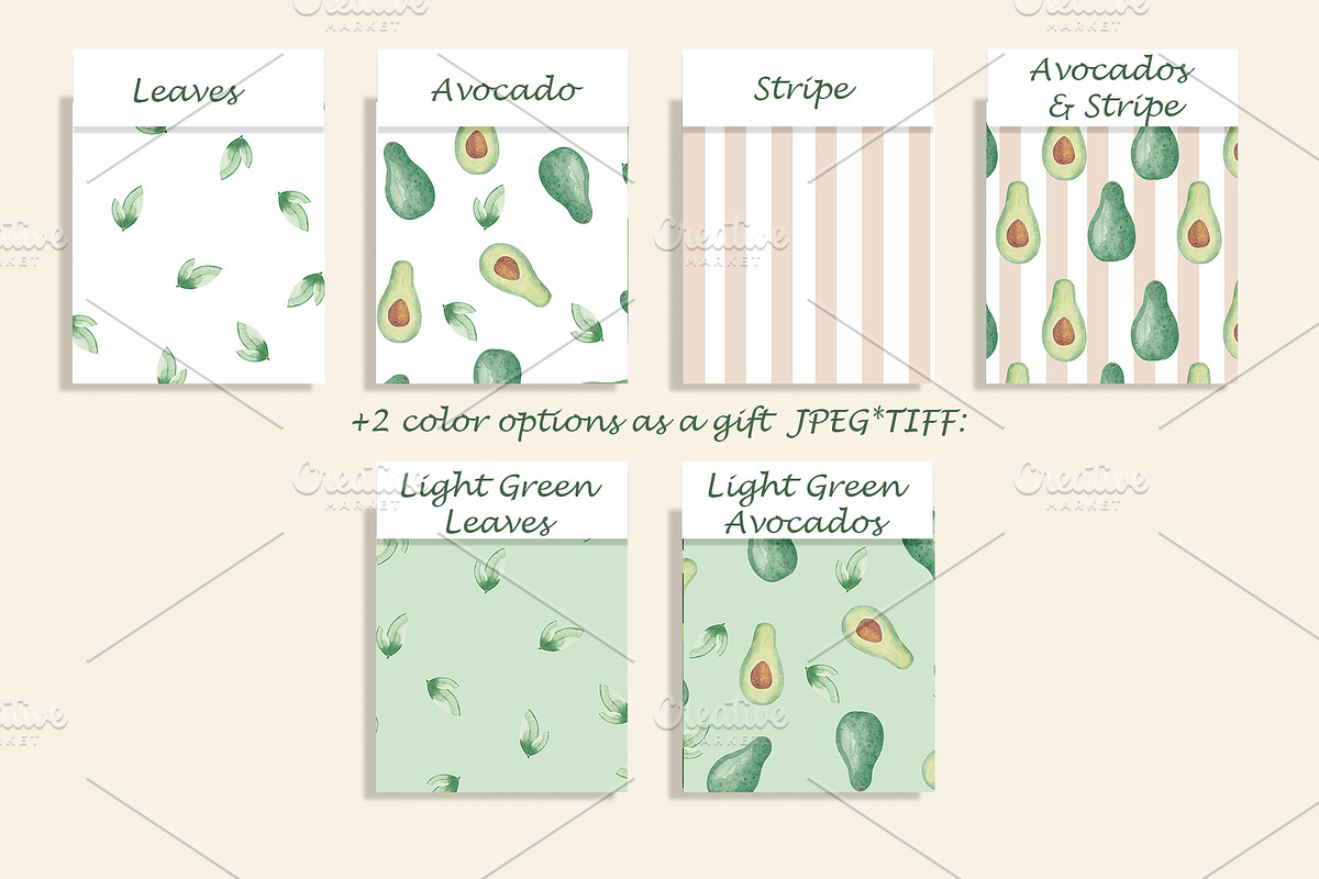 Watercolor Avocado Patterns Set, a Pattern Graphic by Oksana Dovhopol Art (Photo 2 of 11)