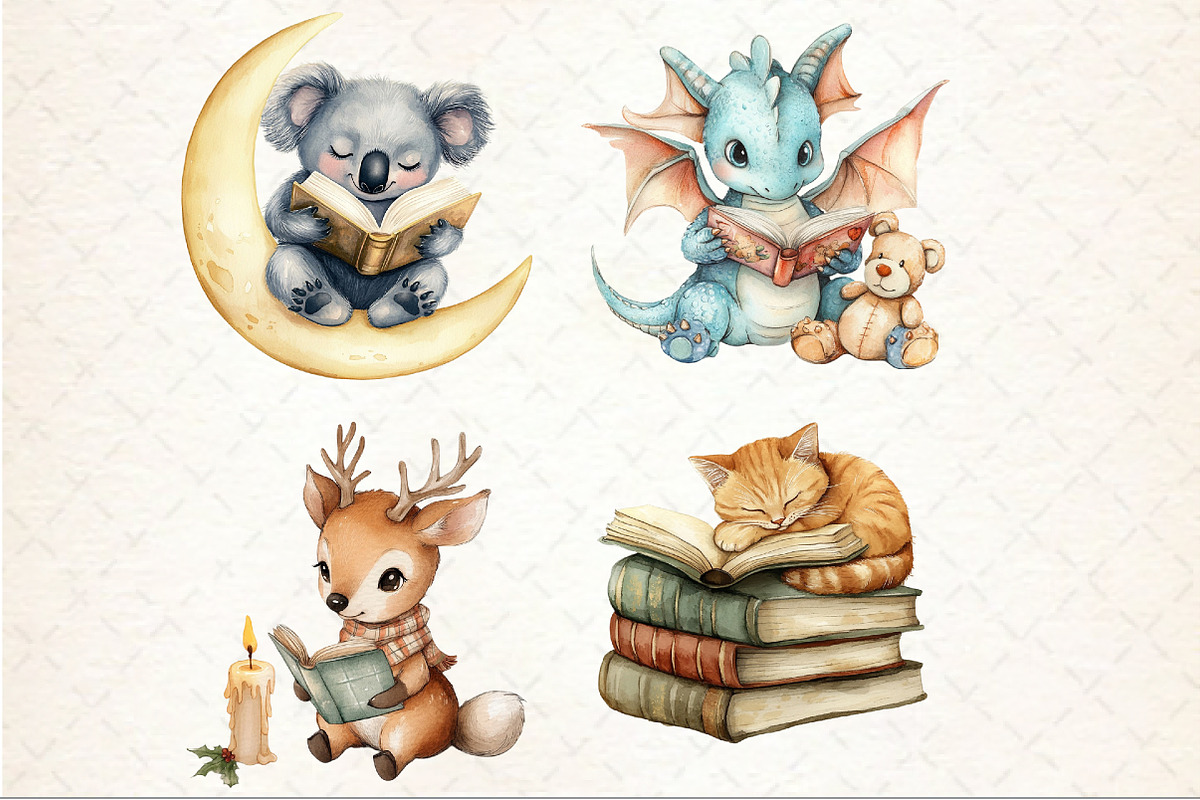 Cute Animals Reading Book Clipart, a Seasonal Illustration by Rose Art (Photo 2 of 4)