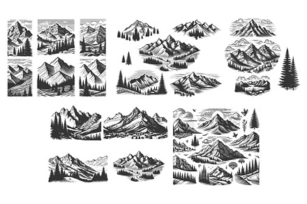 Mountain Landscape engraving set, an Illustration by AlexArt