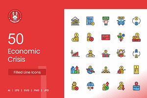Economic Crisis Filled Line Icons, an Icon by IconBunny