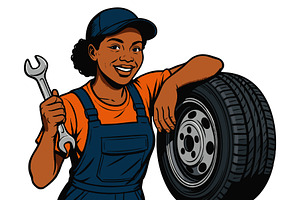 Tire Technician Auto Mechanic Car, an Illustration by AlexArt