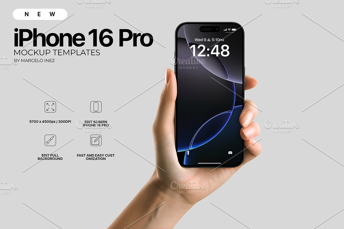 iPhone 16 Pro in Hand Mockup, an iPhone Mockup by Marcelo Inez
