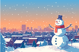 Cartoon snowman in a scarf and hat, an Object Illustration by LadadikArt