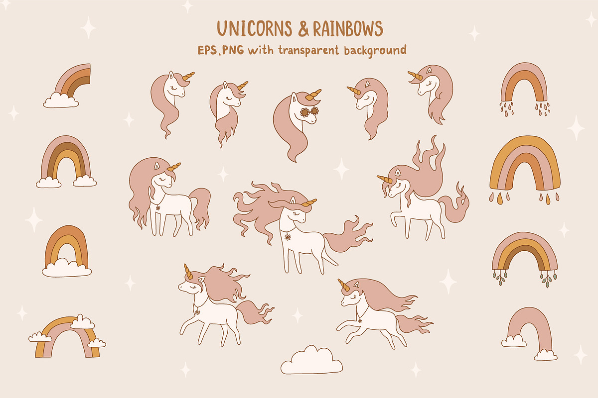 Groovy Unicorn Clipart & Patterns, an Object Illustration by NinaFedorova (Photo 8 of 8)