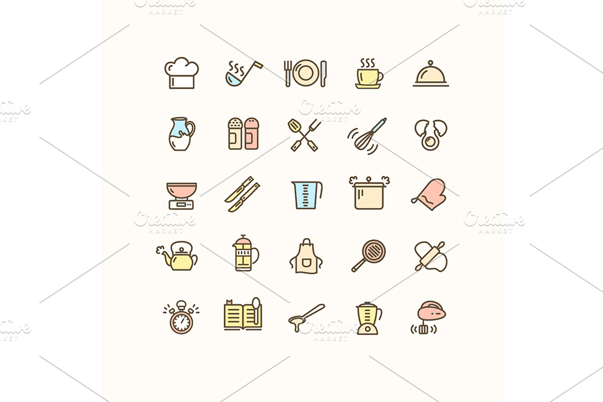 Kitchen Utensils Thin Line Icons Set, an Outline Icon by Vector and Templates (Photo 1 of 2)