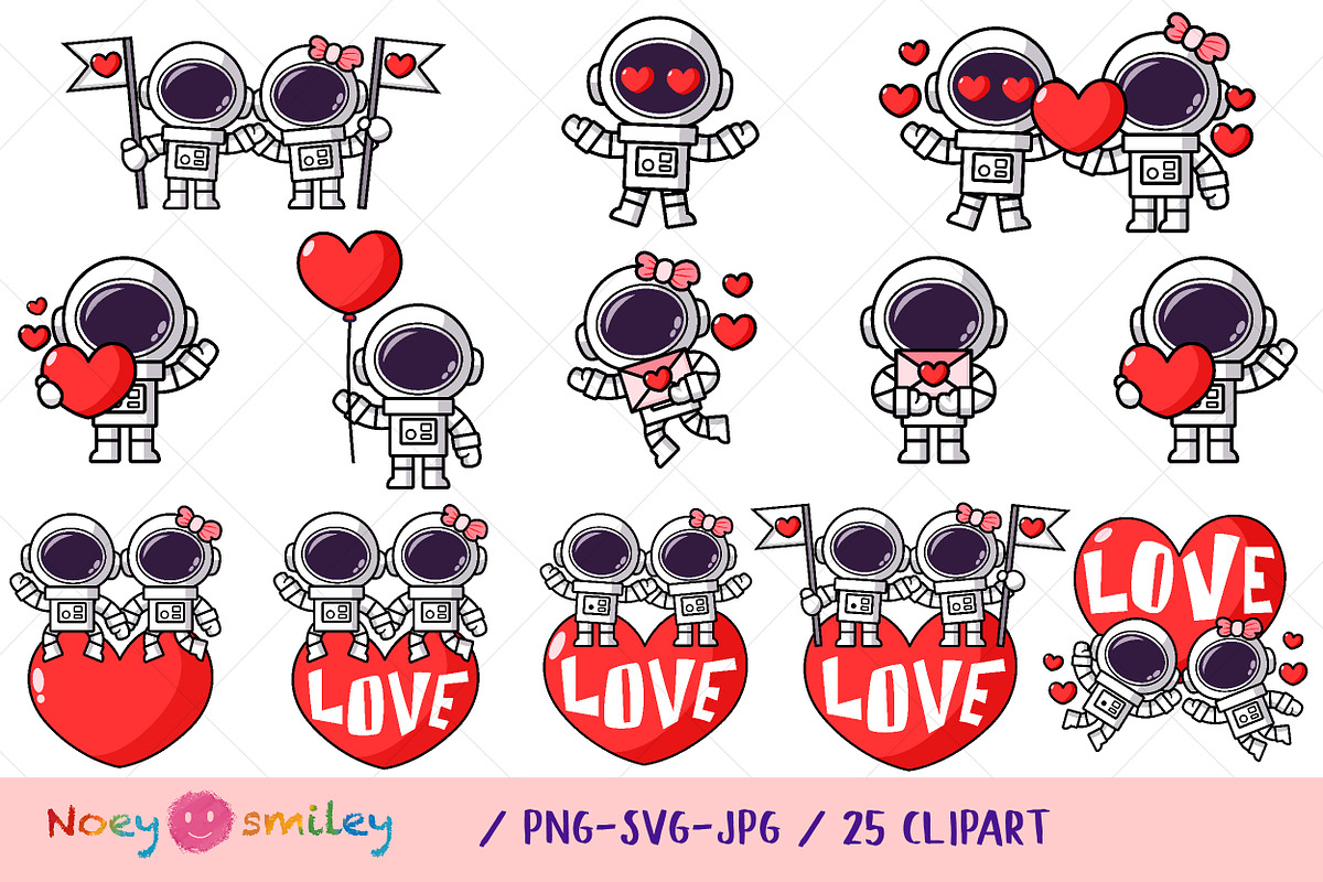 Cute Astronaut couple Valentine day, a Seasonal Illustration by Noey smiley (Photo 2 of 9)