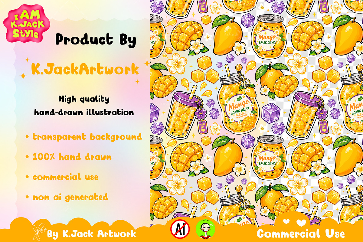 Mango Spark Drink Seamless Pattern, a Background Graphic by K.JackArtwork (Photo 3 of 8)