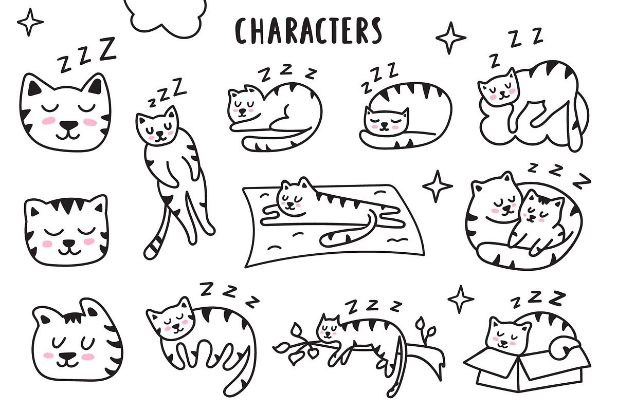 Good night cats, an Animal Illustration by cutelevindesign (Photo 2 of 9)