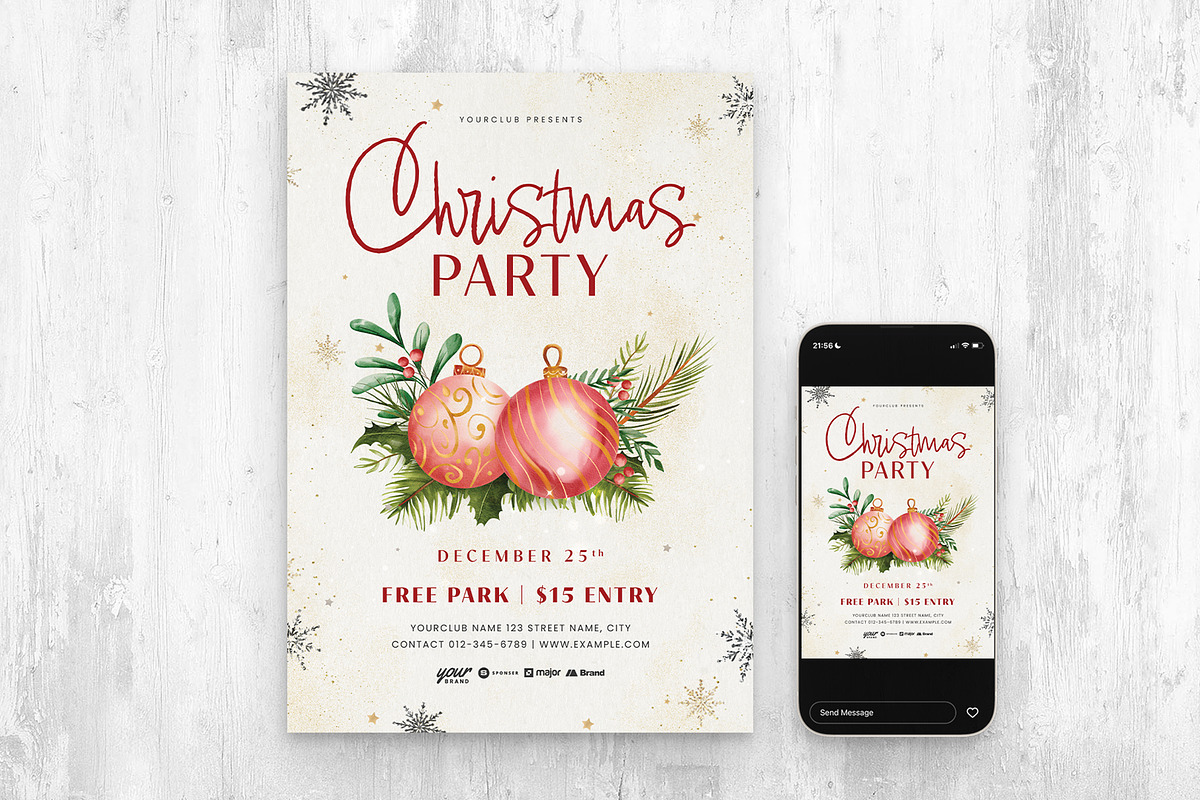 Festive Christmas Party Template, a Flyer Template by BrandPacks (Photo 3 of 4)
