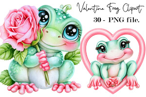 Valentine Frog Clipart PNG Bundle