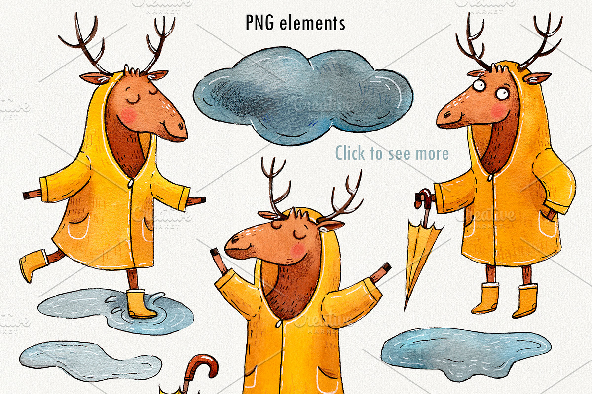 Rainy Mood set, an Animal Illustration by Ekaterina Goncharova (Photo 2 of 5)