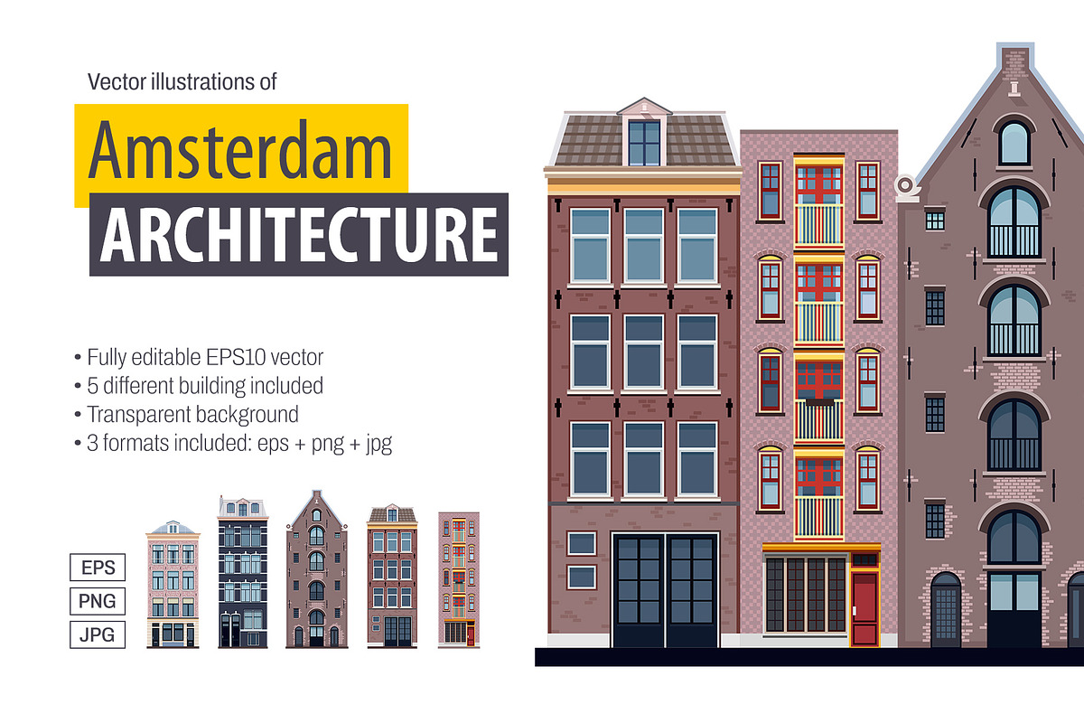 Amsterdam buildings (EPS+PNG+JPG), an Object Illustration by LoopAll (Photo 1 of 3)
