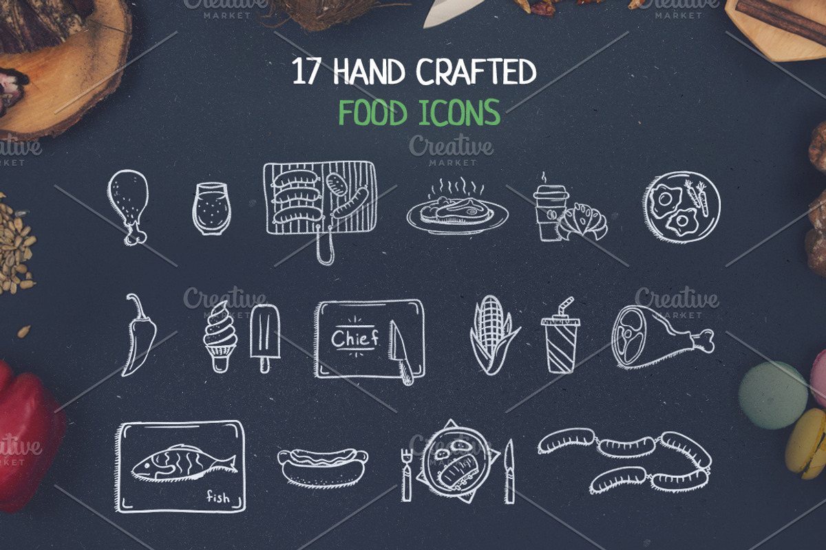 17 Hand Crafted food Icons