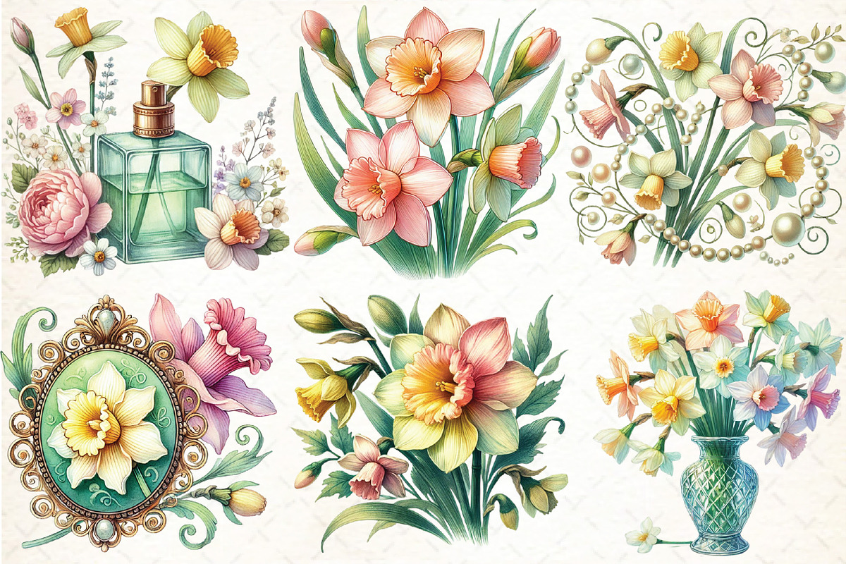 Spring Daffodils Coquette Clipart, an Illustration by DreamCafeArt (Photo 3 of 5)