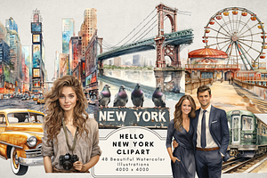 Watercolor New York Tour Cliparts, an Illustration by NadiaTheronArt