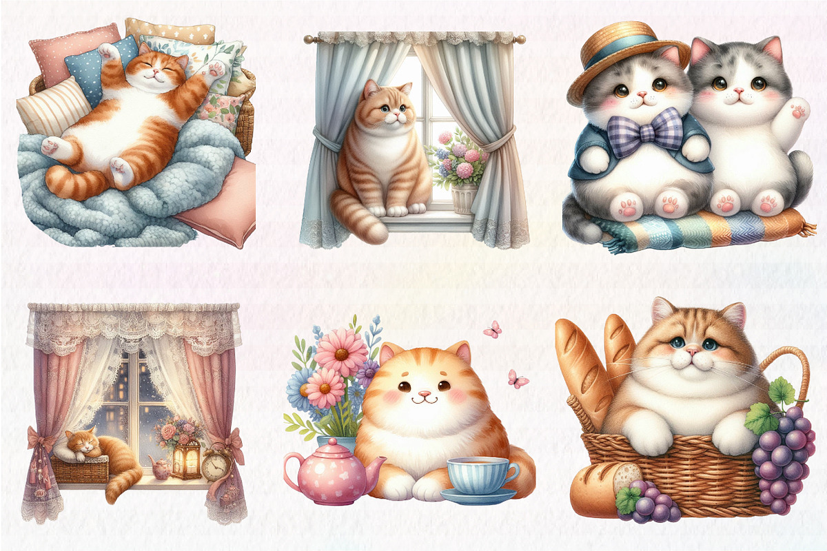 Watercolor Cat Clipart PNG, an Illustration by CreationArt (Photo 5 of 5)