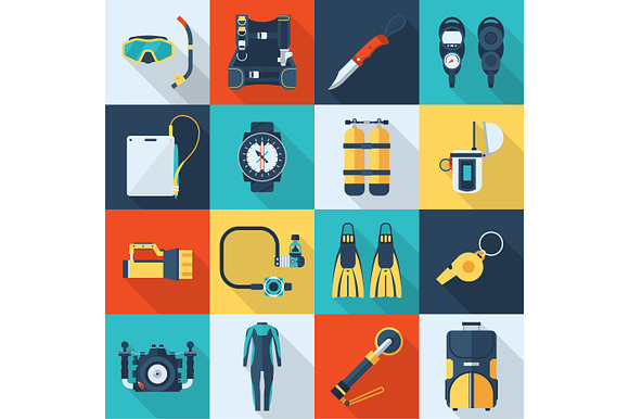 Scuba Diving And Snorkeling Icon Set