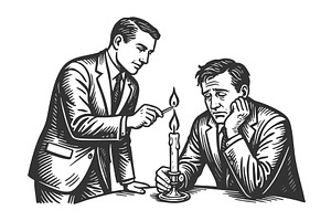 Colleague Lighting Candle for Sad, a Person Illustration by AlexArt
