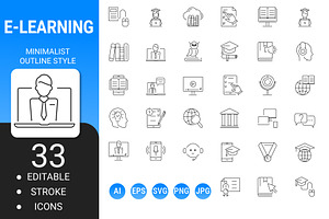 E-learning outline icon set