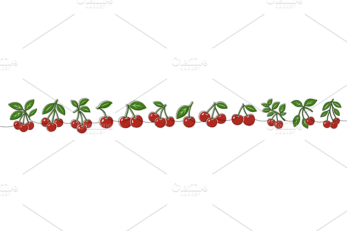 Cherry seamless border with red, a Food Illustration by GraphiShop