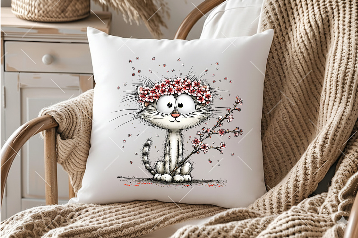 Whimsical Spring Cat Clipart, an Illustration by OK Design (Photo 5 of 6)