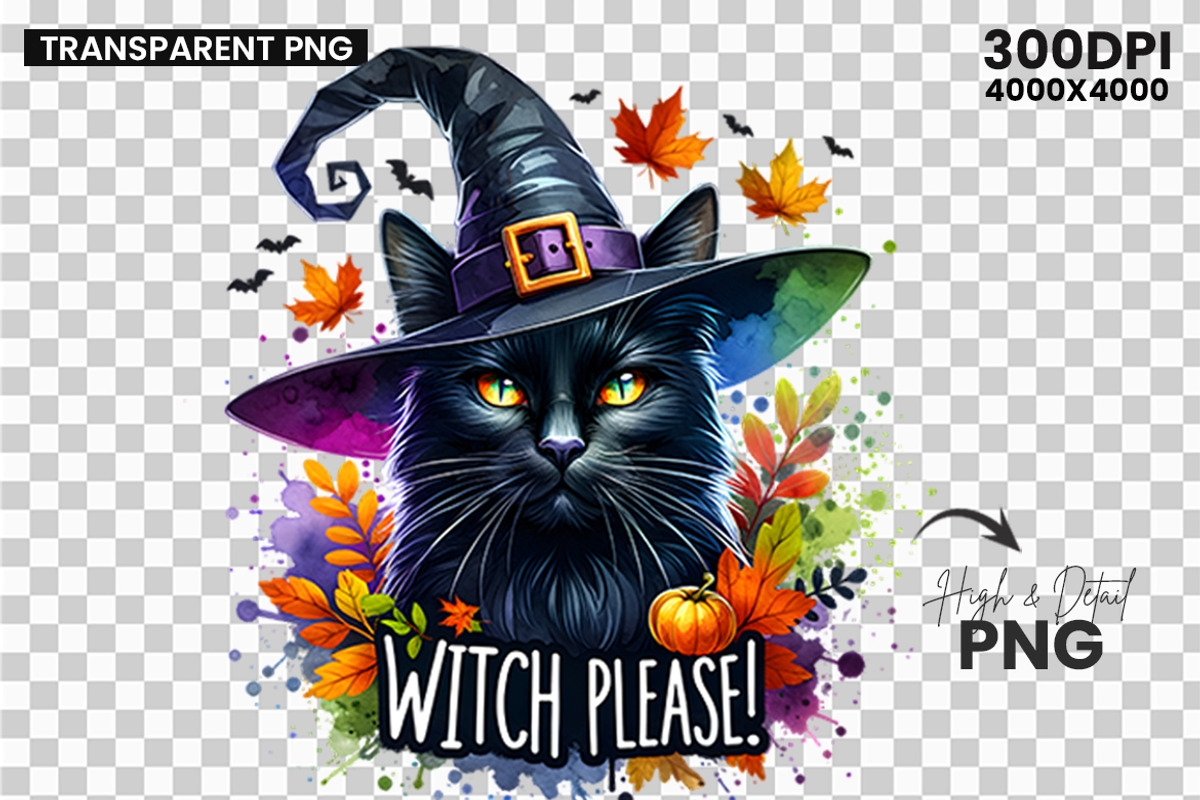 Halloween Witch Please Black Cat PNG, a Seasonal Illustration by Creative Arslan (Photo 3 of 3)