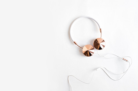 Headphones Styled Image, Gold &White, a Business Photo by Her Creative Studio