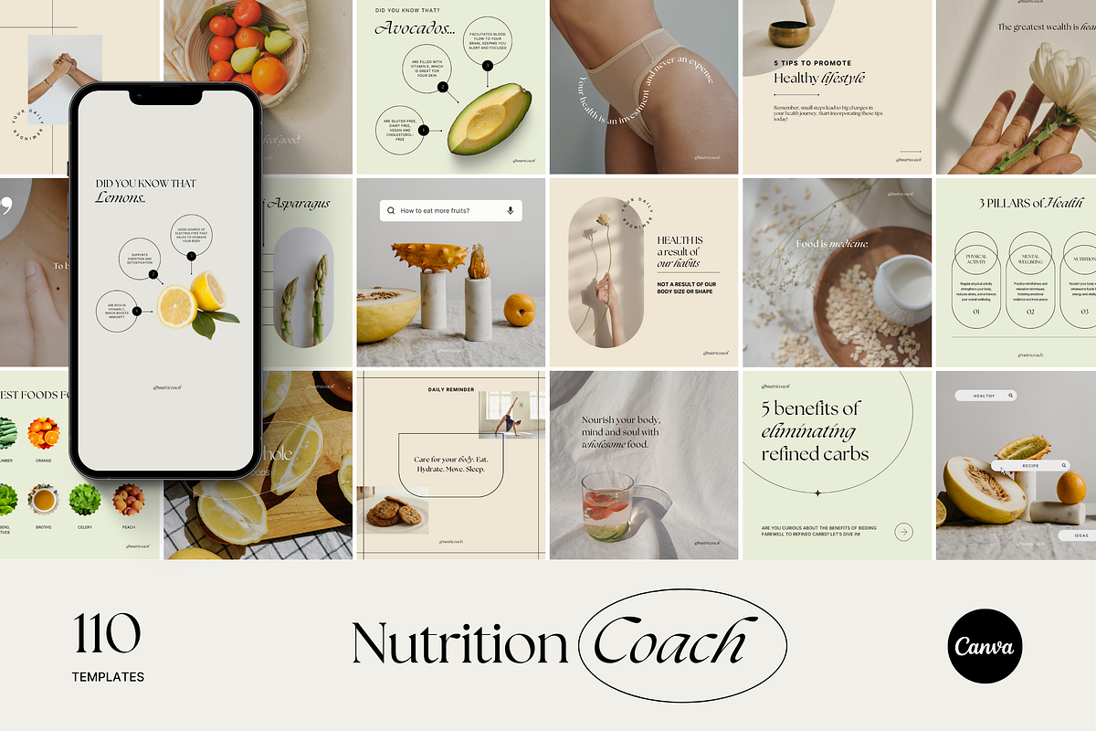 Nutrition Coach Instagram Templates, a Social Media Template by Chewie Co (Photo 1 of 10)