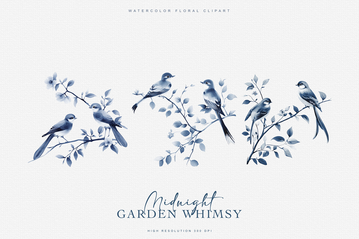 watercolor indigo blooms collection, a Decorative Illustration by Patishop Art (Photo 5 of 8)