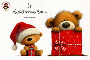 Whimsical Christmas Teddy Bear PNG