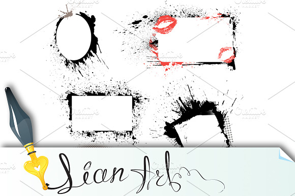 Set Of Frames Black Blots And Ink