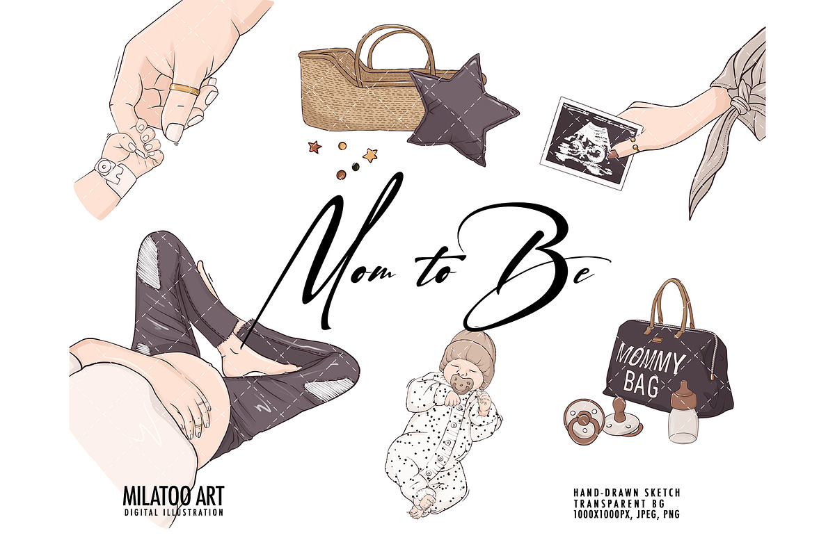 Mom to Be clipart motherhood newborn, a Person Illustration by Milatoo (Photo 1 of 2)