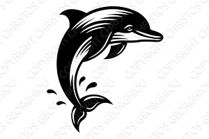 Dolphin Jumping Animal Woodcut, an Animal Illustration by Christos Georghiou