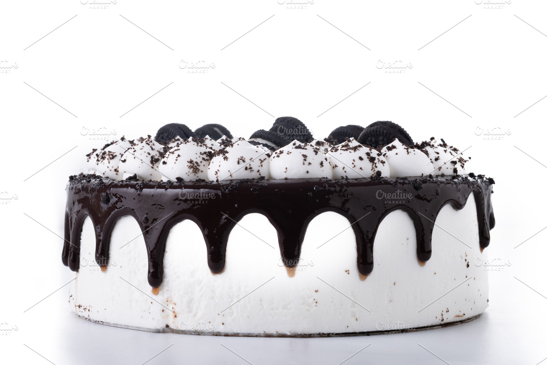 Chocolate and Cream Cake with Cookies on White Background, a Food & Drink Photo by etorres69