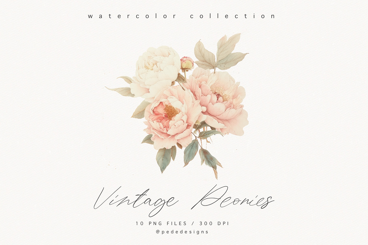 Vintage Peonies, a Decorative Illustration by PeDe Designs (Photo 5 of 7)