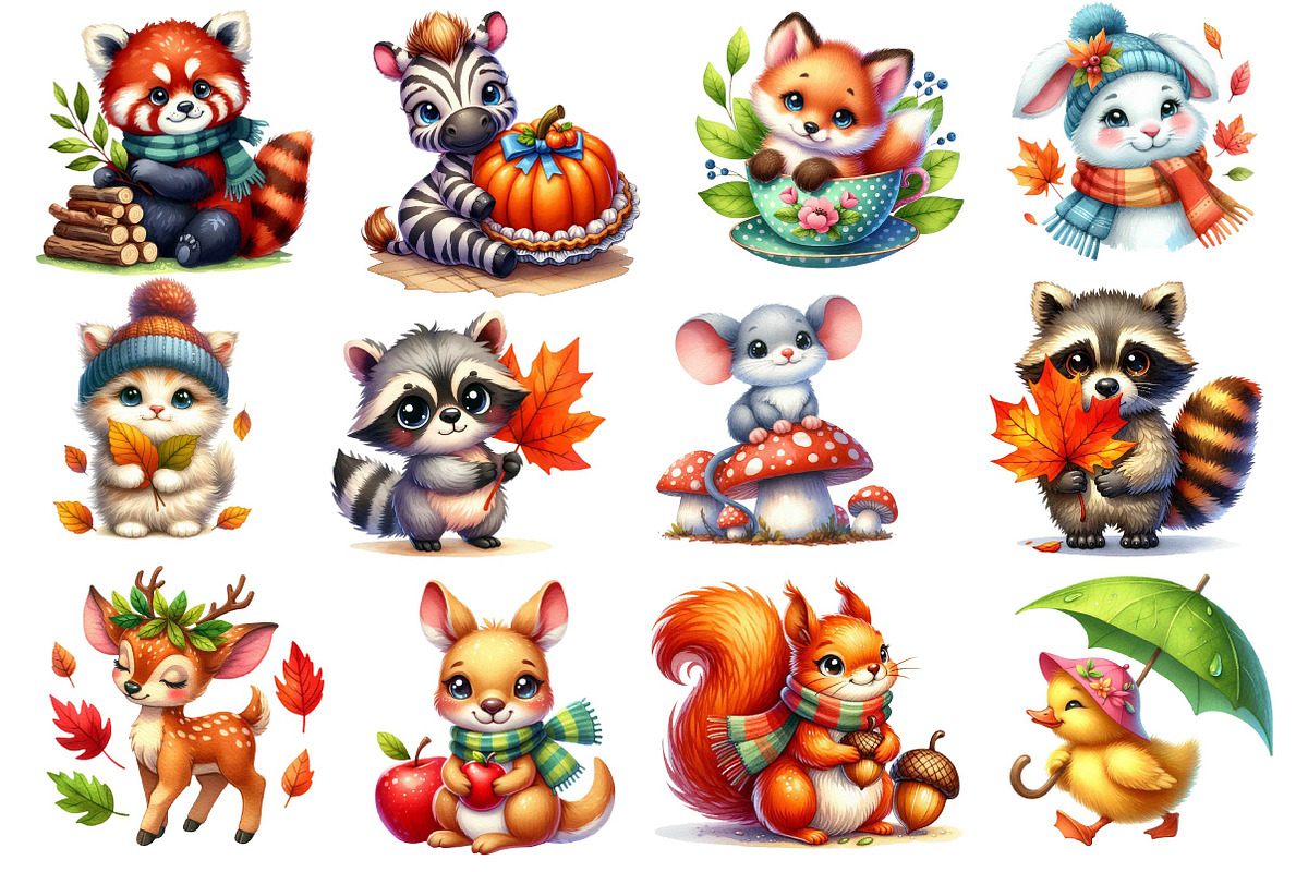 Autumn Cute Animals Clipart, an Illustration by Dream Creation (Photo 2 of 4)