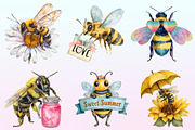 Watercolor Summer Bee Clipart, a Graphic by CitraGraphics (Thumbnail 2 of 4)