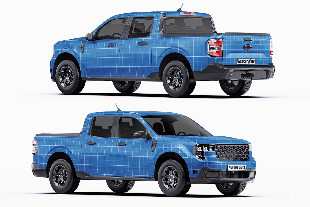 2025 Compact Pickup Truck Mockup Set, an Advertising Mockup by Halal Graphic Studio (Photo 11 of 16)