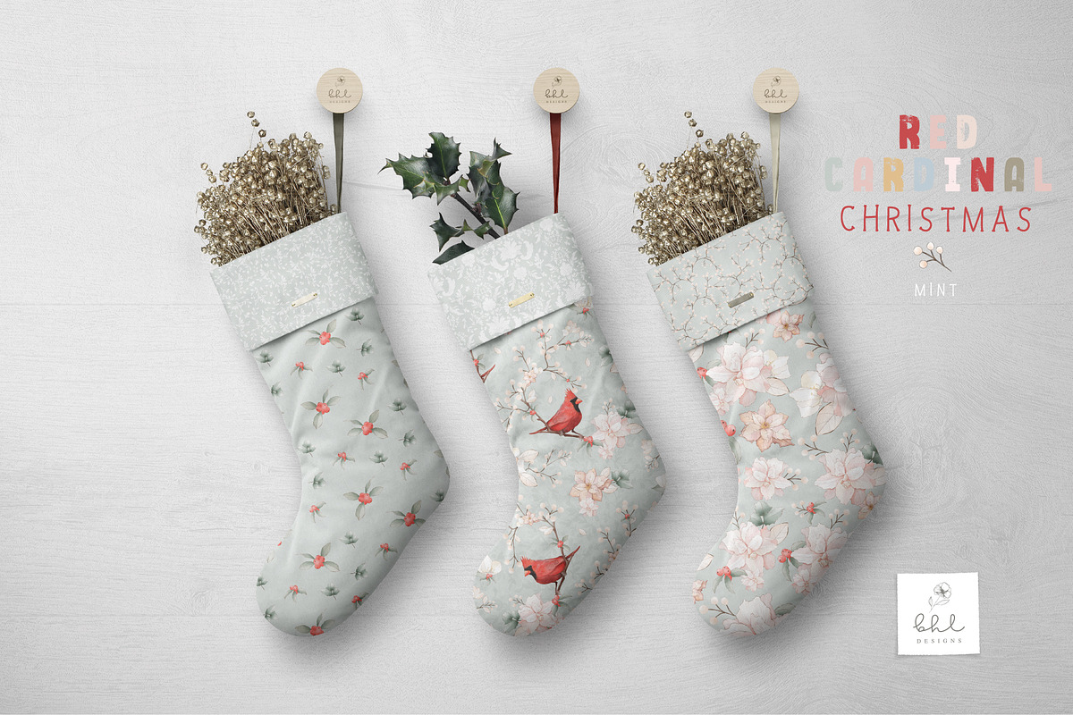 Red Cardinal Christmas - Mint, a Pattern Graphic by bhldesigns (Photo 10 of 16)