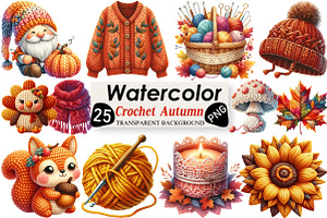 Watercolor Crochet Autumn Clipart, an Illustration by Black Bird Studio