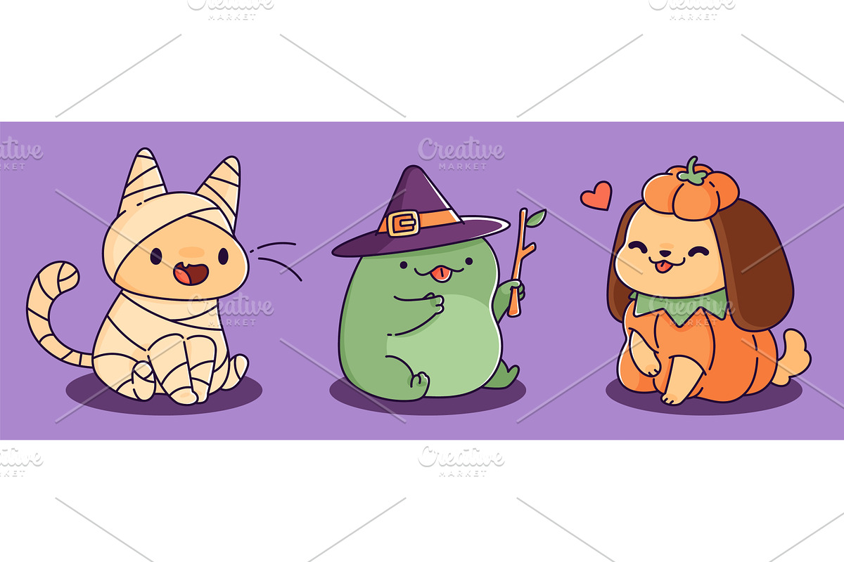 Kawaii Halloween character set, an Animal Illustration by art PVP - market