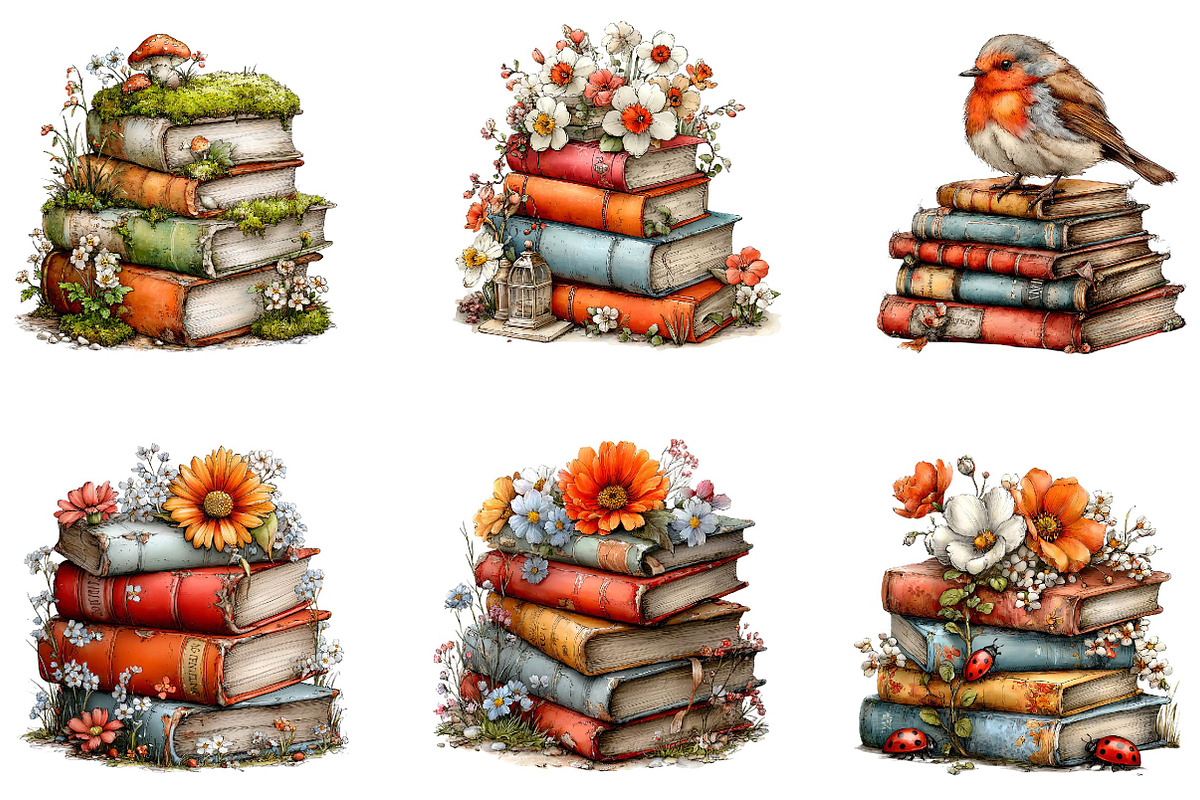 Whimsical Spring Books Stack Clipart, an Illustration by CreationArt (Photo 2 of 7)