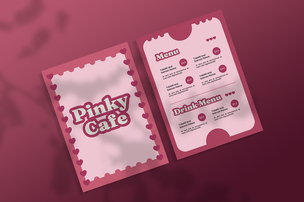 Pinky Cafe - Restaurant Menu, a Print Template by StreaksideStd
