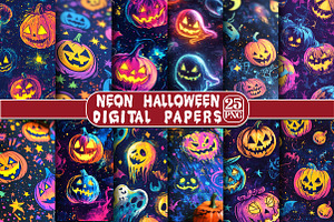 Neon Halloween Digital Paper, an Illustration by DreamPrint404