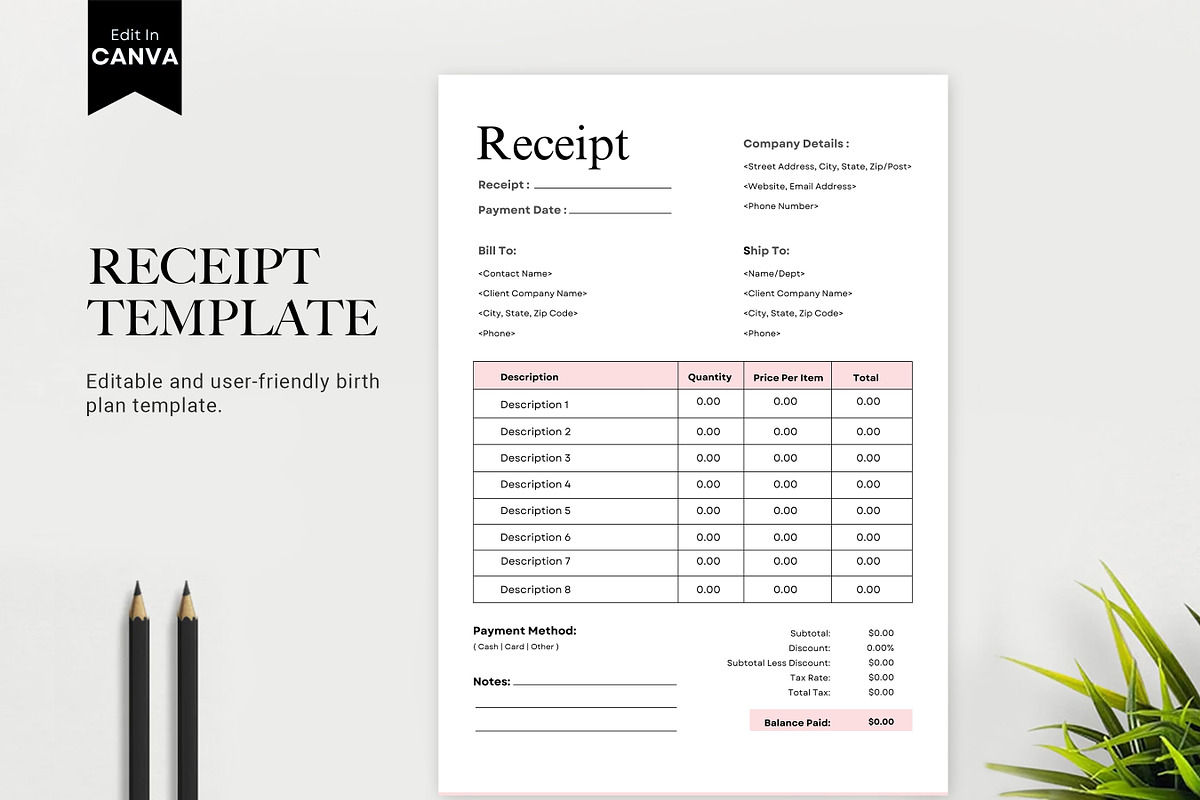 Simple Receipt Template, Receipt PDF, a Print Template by BrushstrokeArtGB (Photo 5 of 5)