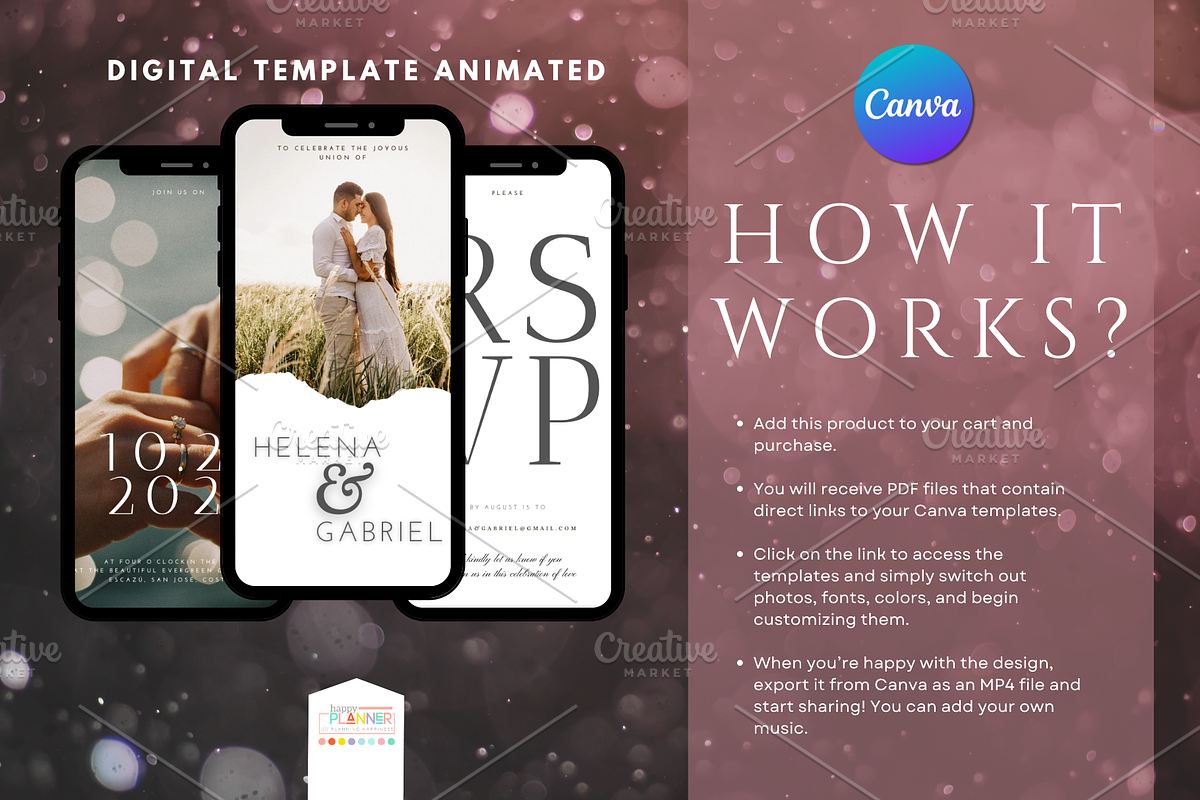 Digital Template Wedding Invitation, a Presentation Template by katyhappyplanner (Photo 1 of 3)