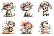 Whimsical Spring Cats Clipart, an Illustration by CreationArt (Thumbnail 4 of 7)