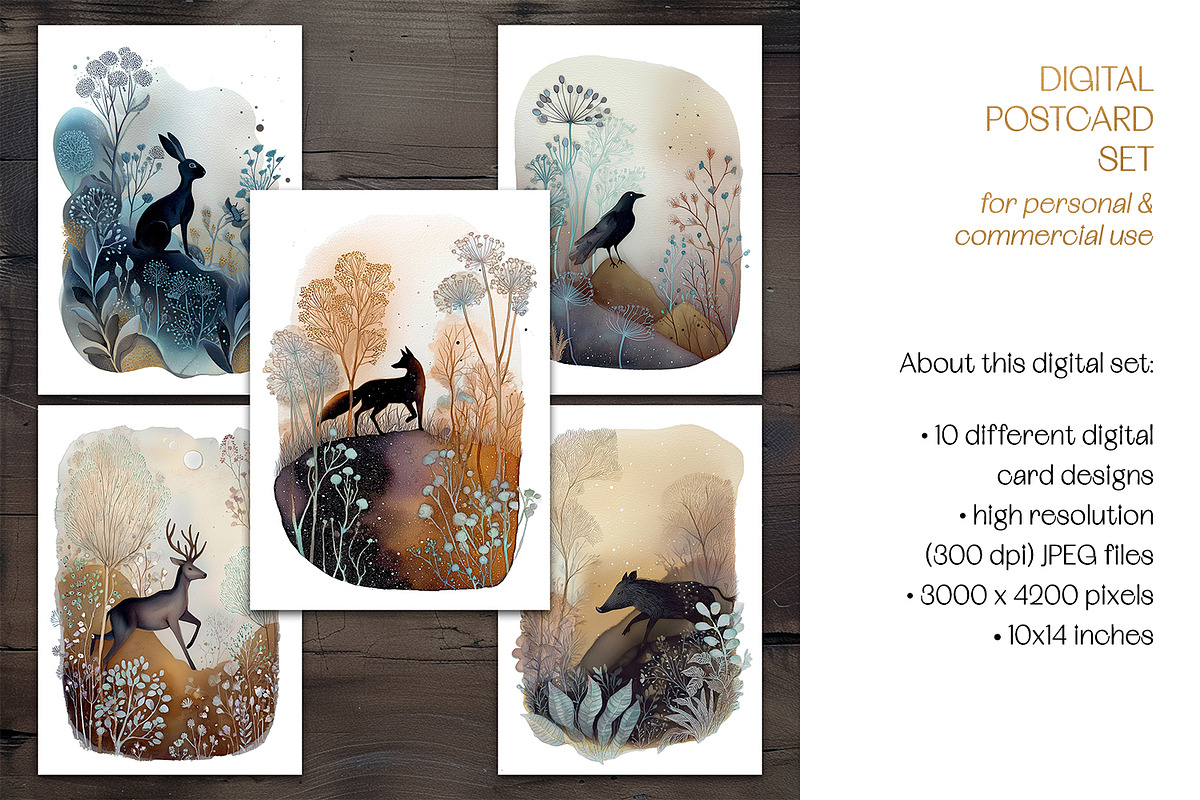 Soft Ink Woodlands Postcard Set, an Animal Illustration by The Dutch Lady Designs (Photo 7 of 8)