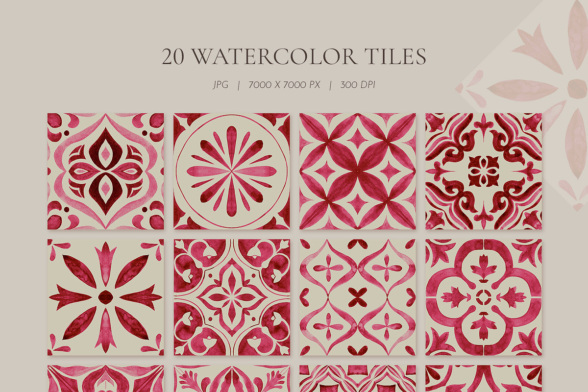 Rose Tiles Watercolor Collection, a Decorative Illustration by Liliia Polos Illustration (Photo 3 of 8)