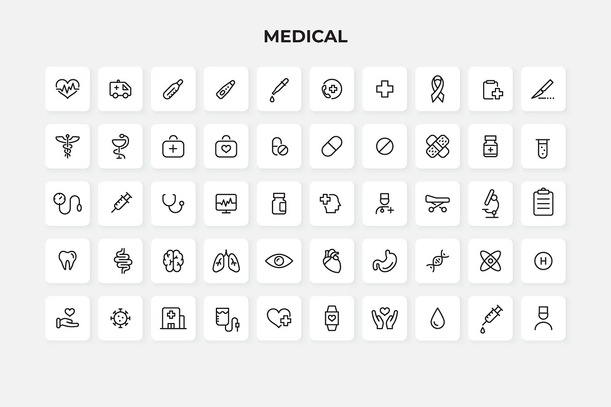 50 Medical Outline Icons, an Outline Icon by Abert (Photo 3 of 3)